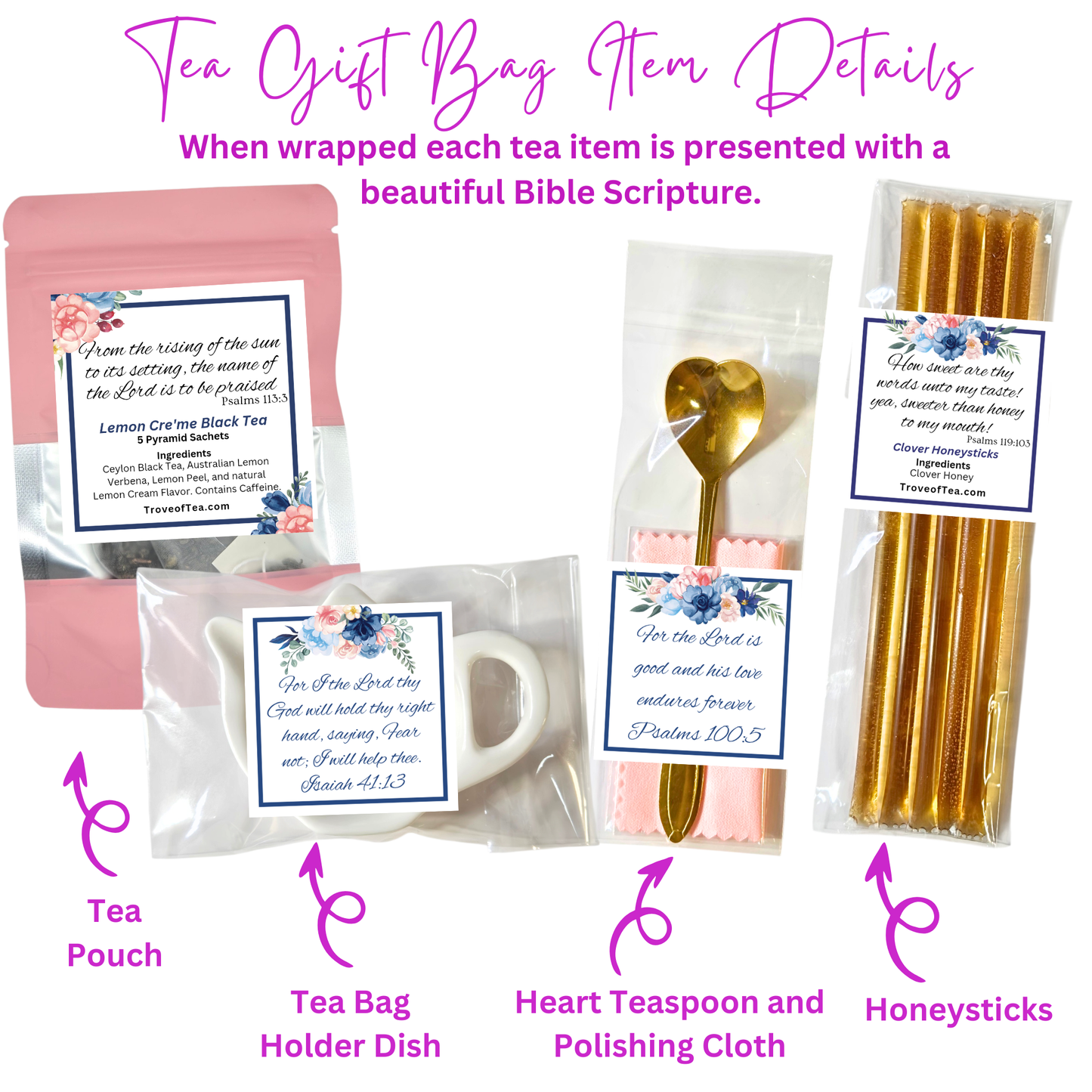 Personalized Bible Tea Party Gifts for Prayer Circle in Blue (Set of 5)