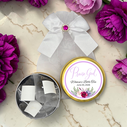 Praise God Floral Bible Verse Tea Favors for Ladies Tea Party and Bible Retreat (Set of 10)