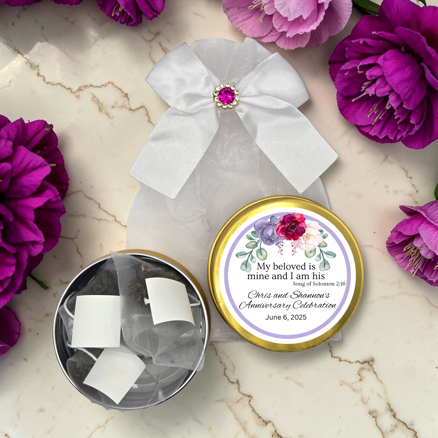 Top Floral Engagement Tea Party Tin Tea Favor (Set of 10)