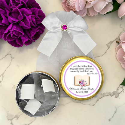 Seek and Find Ladies Ministry Tea Party Favors Scripture Tea Tins (Set of 10)