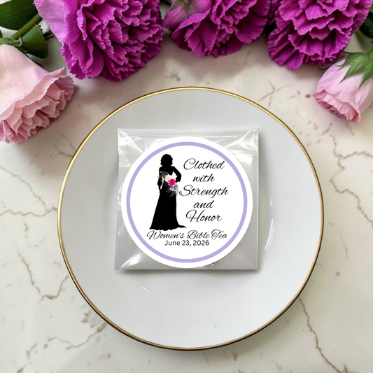 Strong Woman Bible Verse Silhouette Biblical Tea Bag Favors (Set of 20)