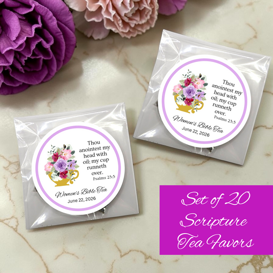 My Cup Runneth Over Bible Tea Bag Favors for Prayer Circle  (Set of 20)