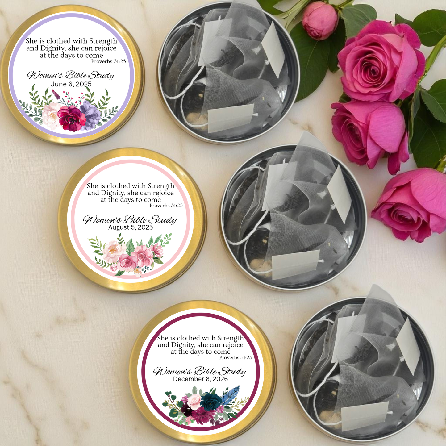 Bottom Floral Ladies Bible Verse Tin Tea Party Favor (Set of 10)