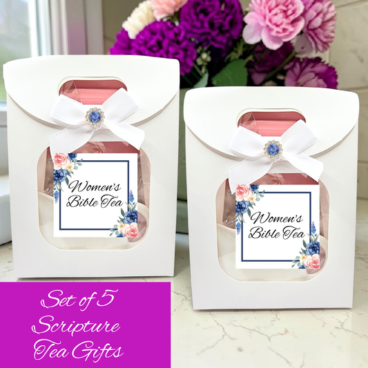 Personalized Bible Tea Party Gifts for Prayer Circle in Blue (Set of 5)