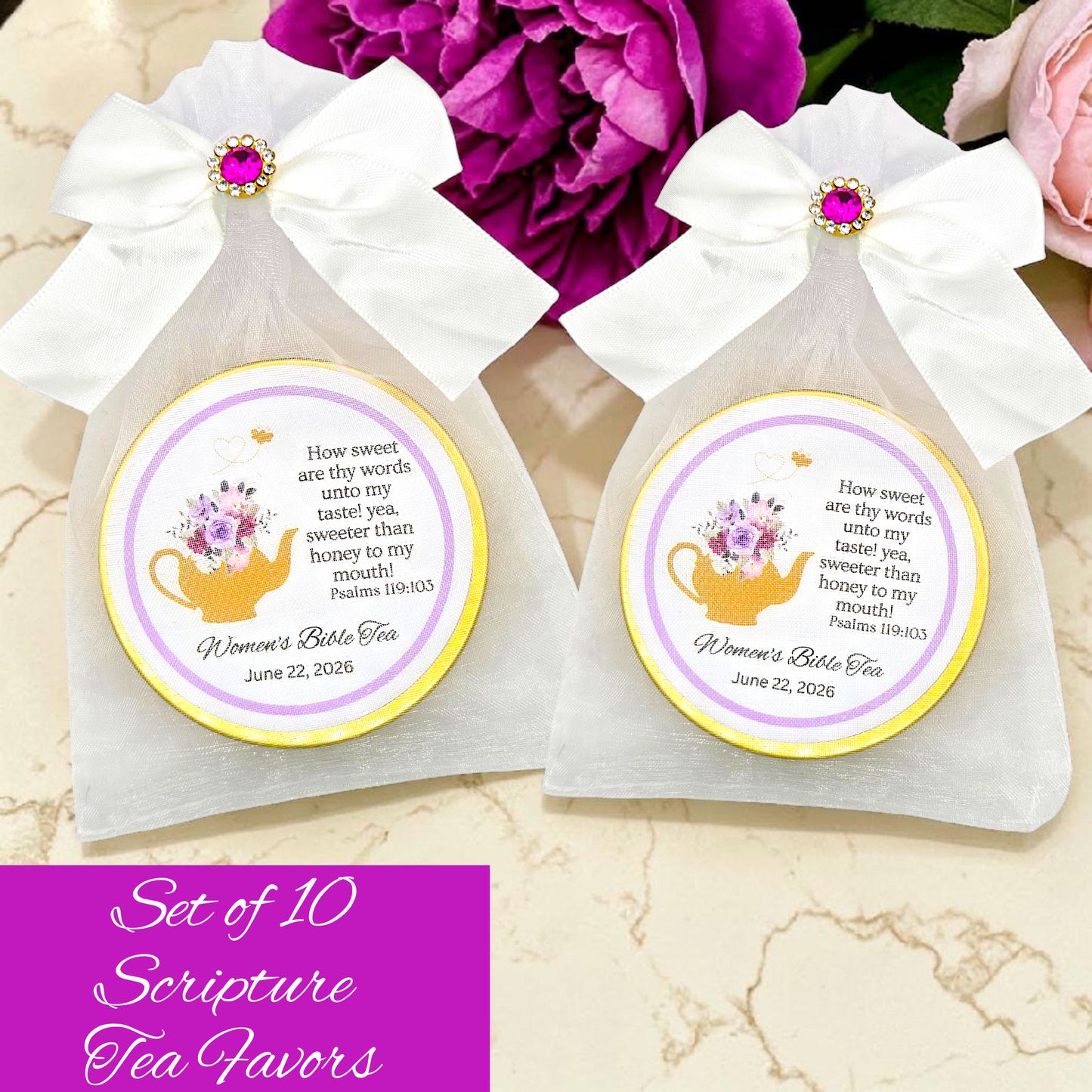 Honey Teapot Bible Tea Tins for Women's Ministry Favors (Set of 10)