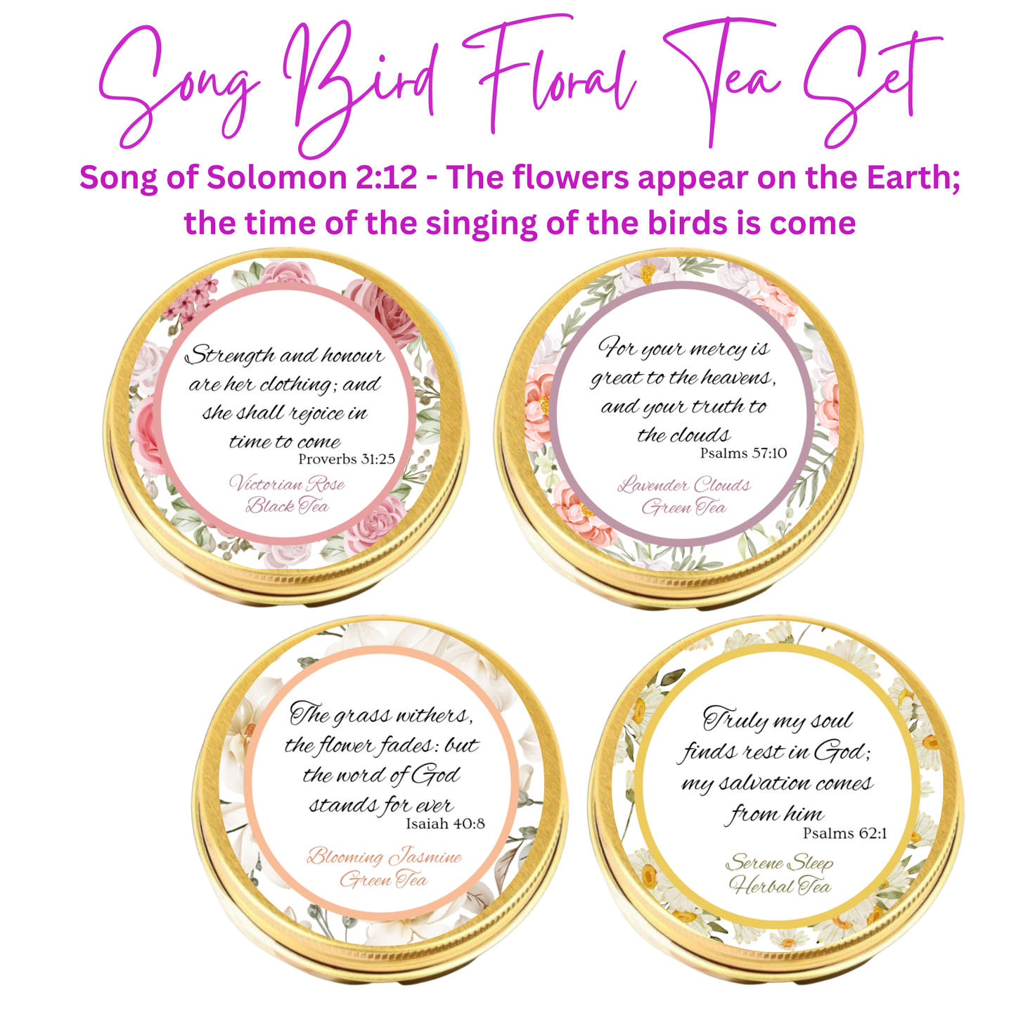 Song Bird Floral Spring Bible Verse Tea Sampler with Tin Tea