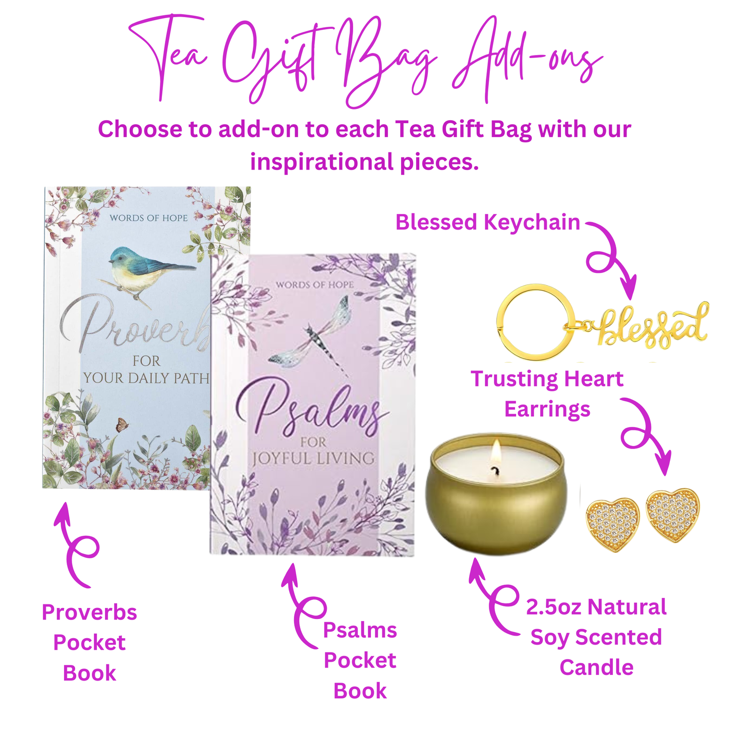 Personalized Womens Bible Retreat Gifts with Scripture Tea in Lavender (Set of 5)