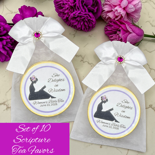 Wise Woman of God Scripture Favors in Custom Tea Tins (Set of 10)