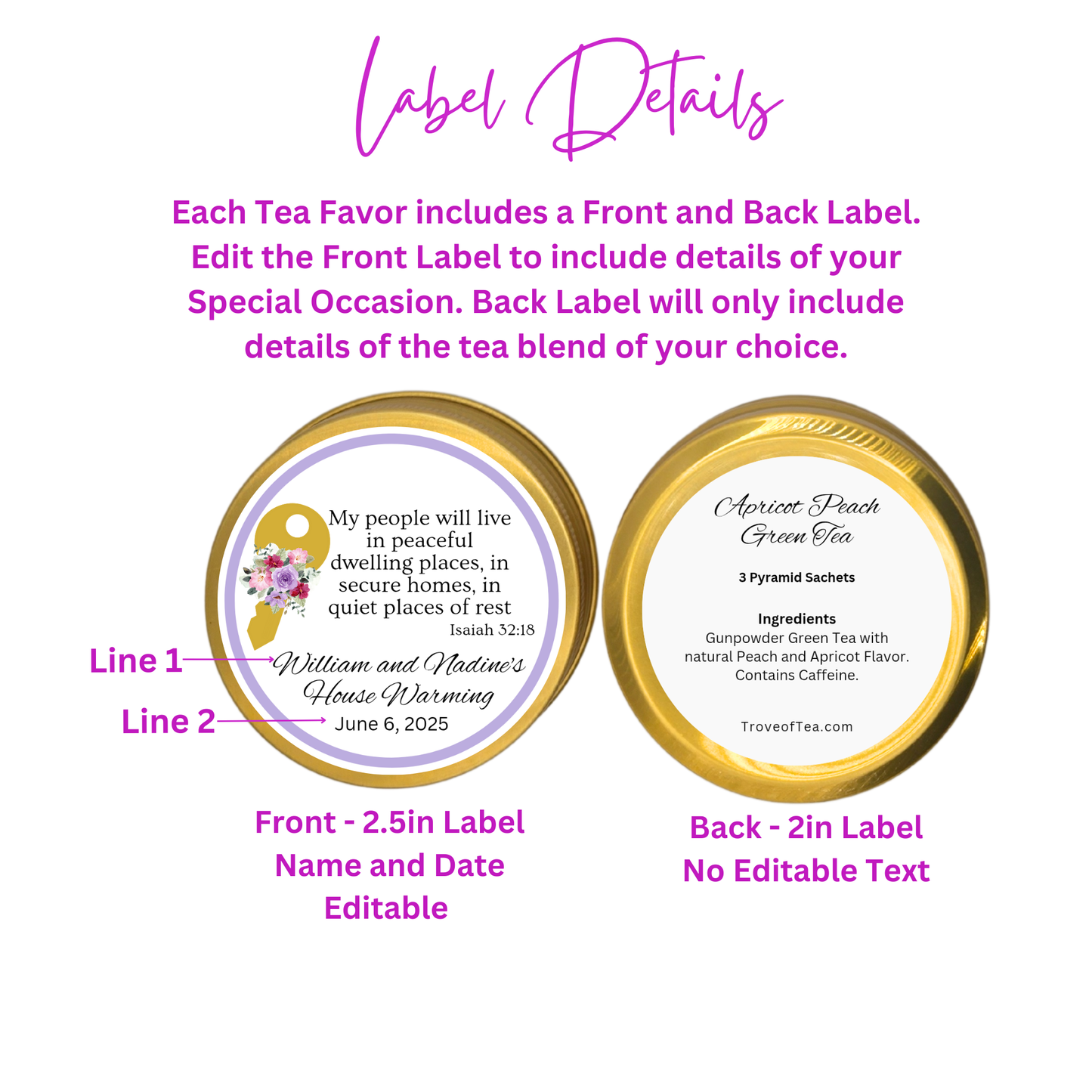 Key House Dedication Tin Tea Party Favors (Set of 10)