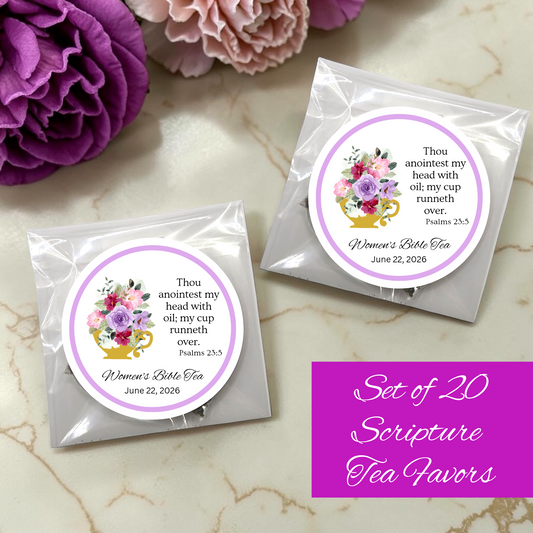 My Cup Runneth Over Bible Tea Bag Favors for Prayer Circle  (Set of 20)