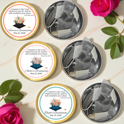 Floral Graduation Party Bible Verse Tea Tin Favor (Set of 10)