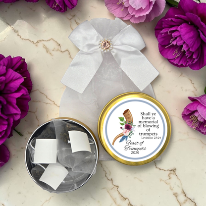 Feast of Trumpets: Personalized Bible and Tea Tin Favors (Set of 10)