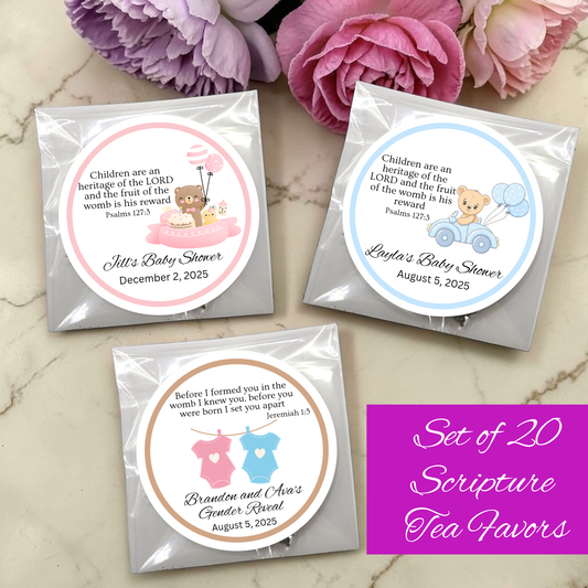 Baby Shower Tea Party Favors with Scripture Tea (Set of 20)
