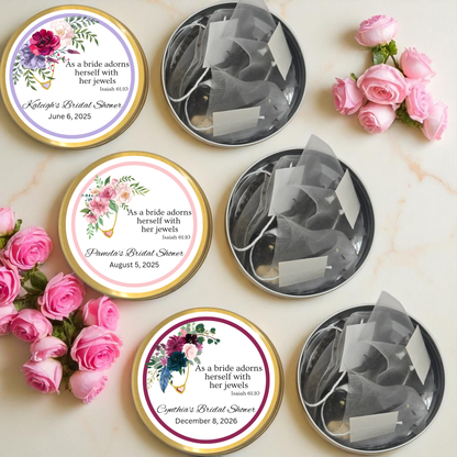 Floral Bridal Shower Bible Verse Tea Tin Party Favor (Set of 10)