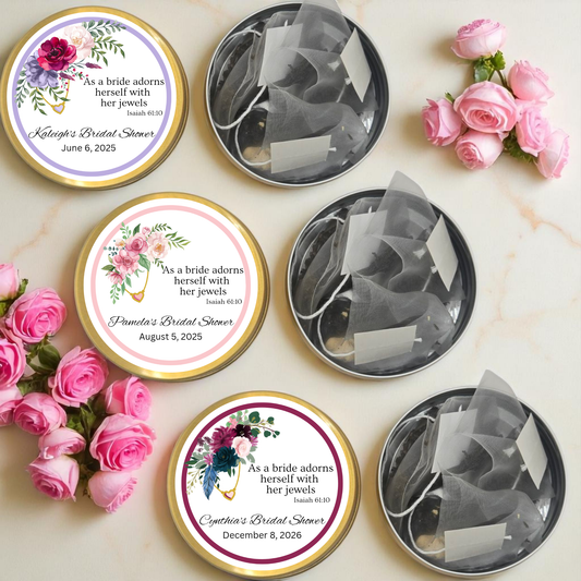 Floral Bridal Shower Bible Verse Tea Tin Party Favor (Set of 10)