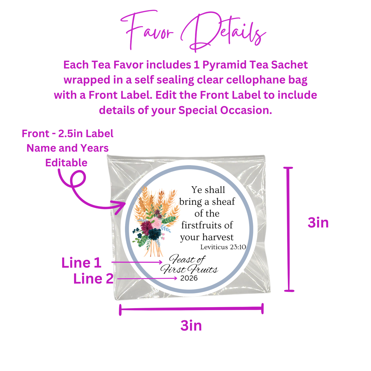 Feast of First Fruits: Bible Tea Party Favors in Scripture Tea Bags (Set of 20)