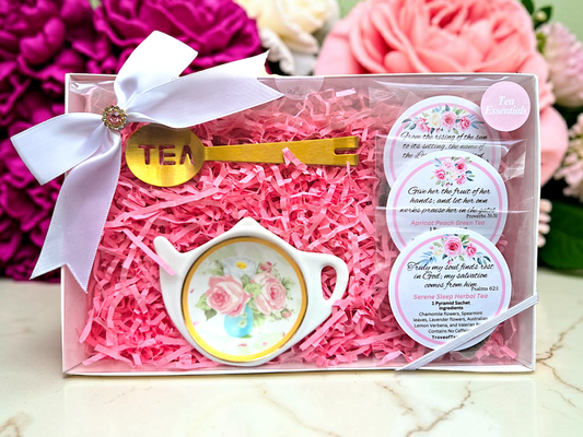 Steep and Serve Tea Bag Dish and Tongs Tea Sampler Set with Scripture Tea Bags