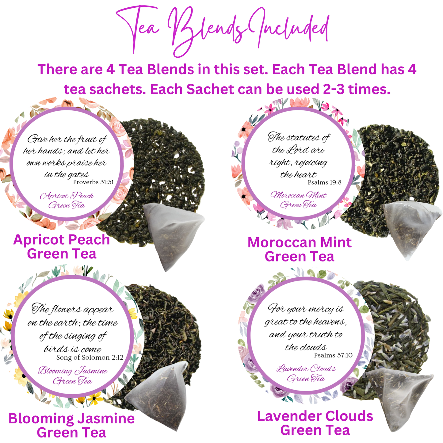 Godly Woman of Peace Green Tea Sampler Gift with Bible Verse Tins of Tea