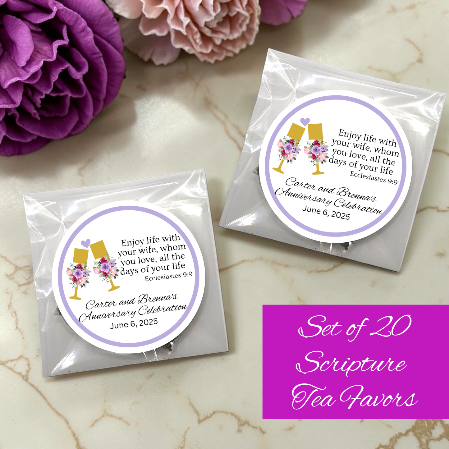 Glass Anniversary Bible Tea Bags as Party Favors (Set of 20)