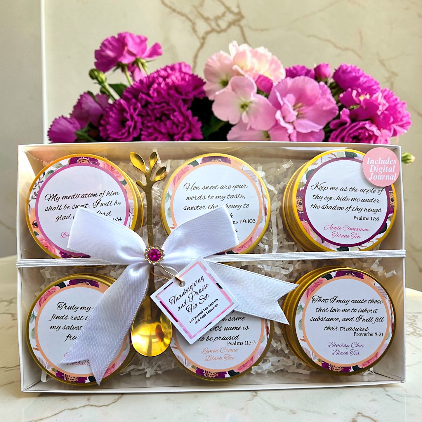 Thanksgiving and Praise Bible Verse Tins of Tea Gift Set