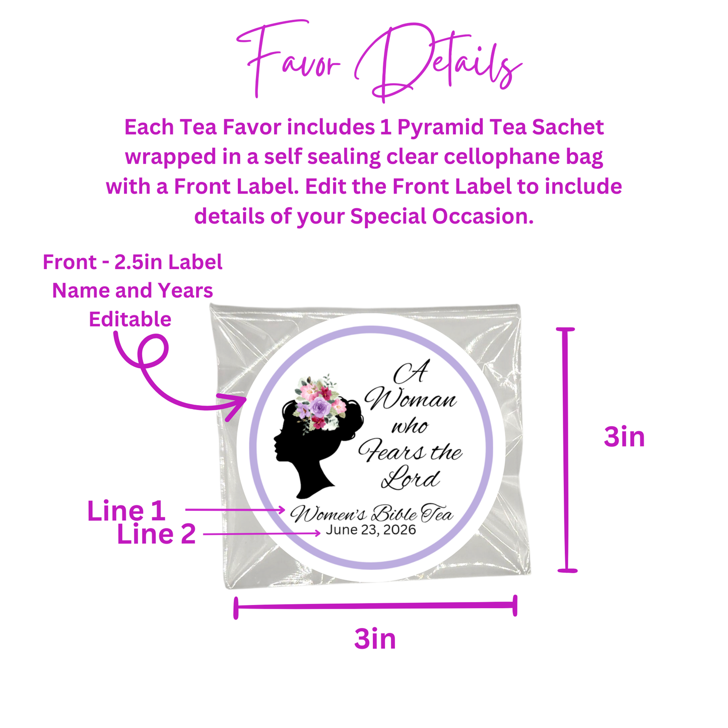 Woman that Feareth the Lord Silhouette Tea and Bible Favors (Set of 20)