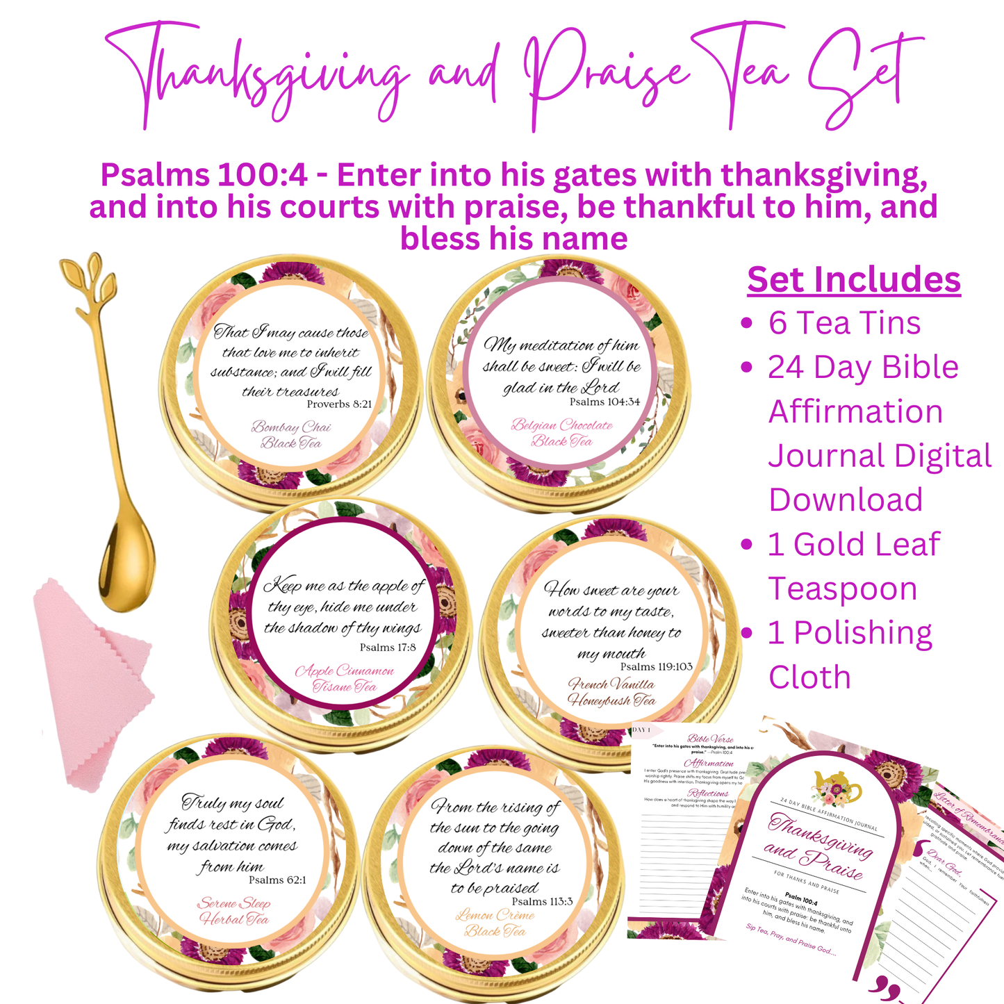 Thanksgiving and Praise Bible Verse Tins of Tea Gift Set