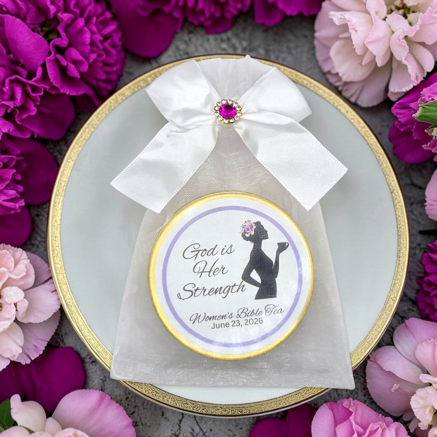 Godly Woman Ladies Prayer Breakfast Biblical Tea Favors in Custom Tea Tins (Set of 10)