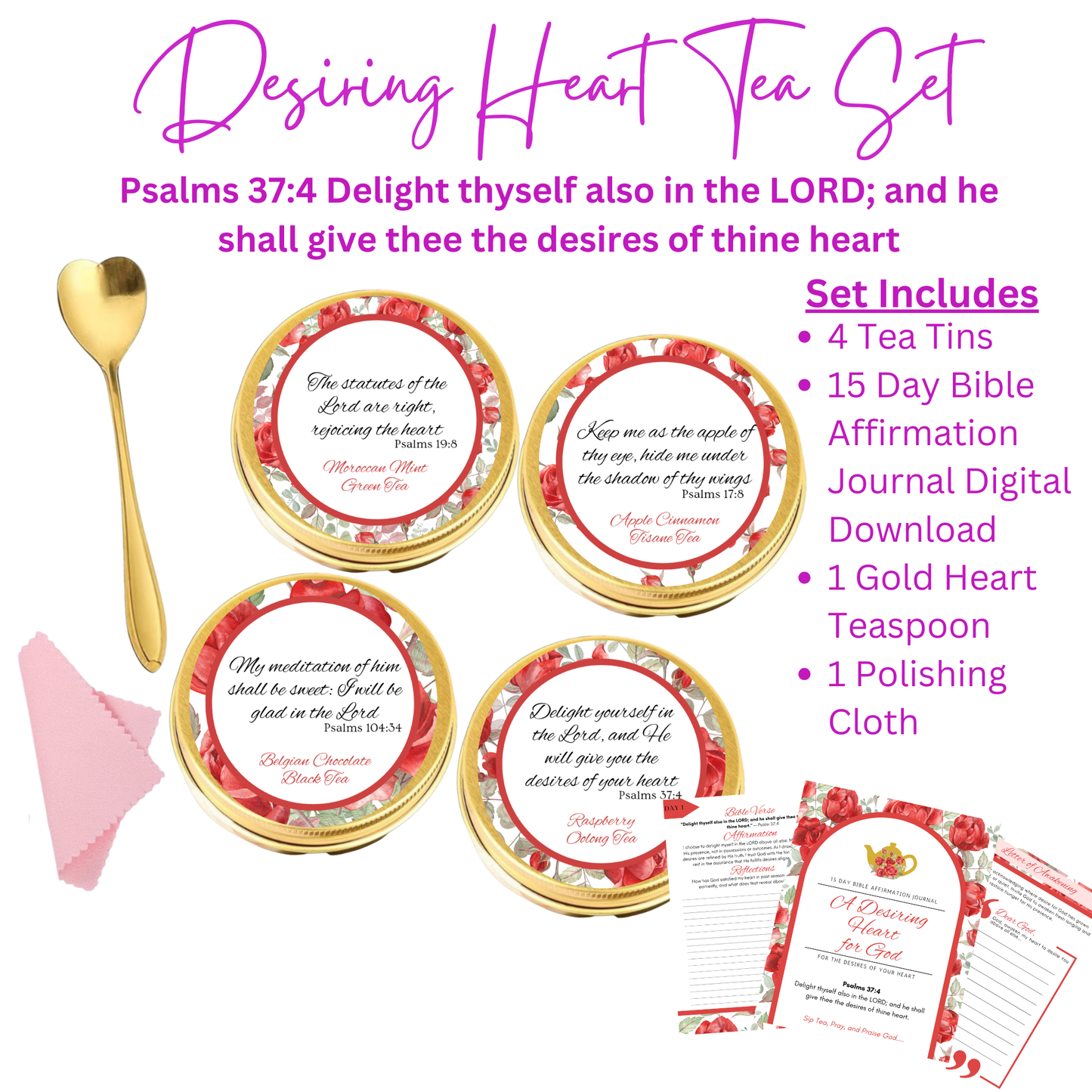 A Desiring Heart for God Bible Verse Tins of Tea Gift Set