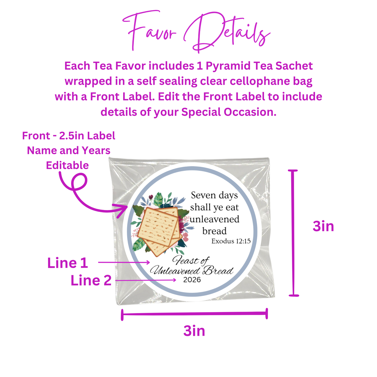 Feast of Unleavened Bread Bible Verse Tea Favors (Set of 20)