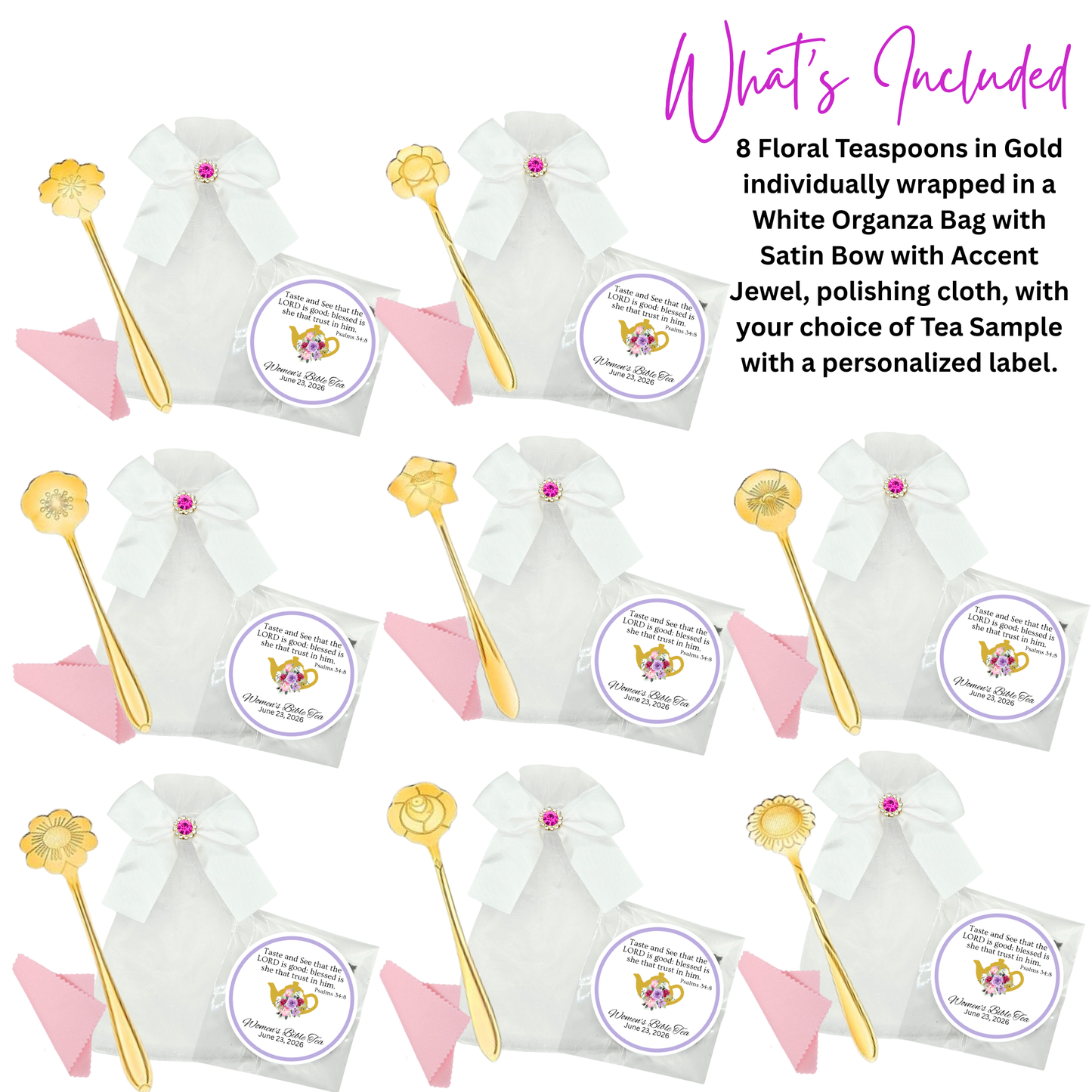Flower Teaspoon Favors with Bible Tea (Set of 8)