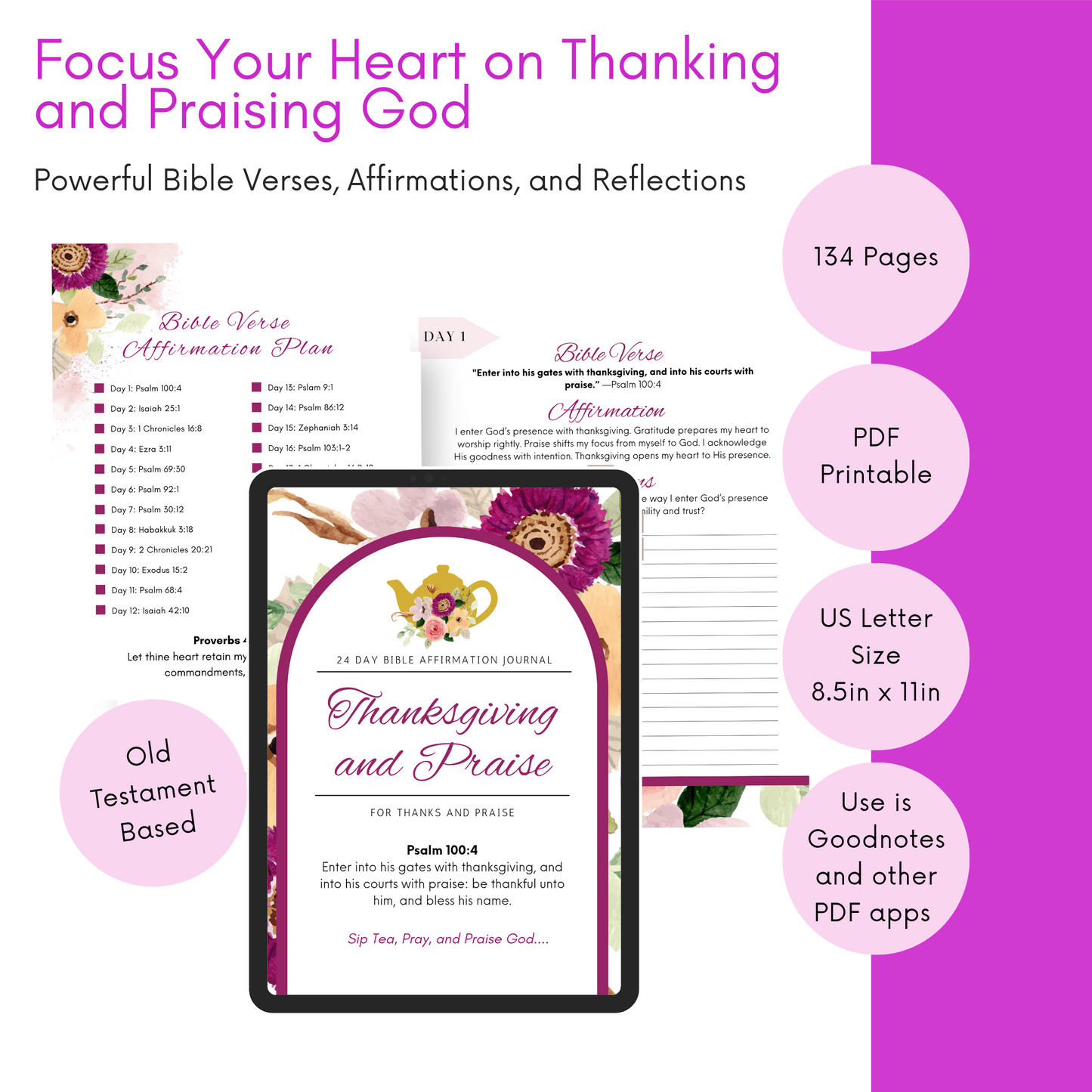Thanksgiving and Praise Gratitude and Prayer Journal Printable (Digital Download)