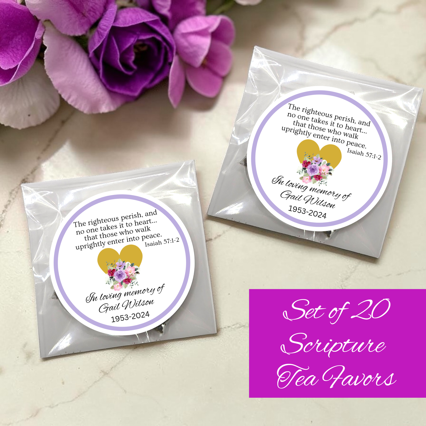 Funeral Scripture Tea Bags Favors (Set of 20)