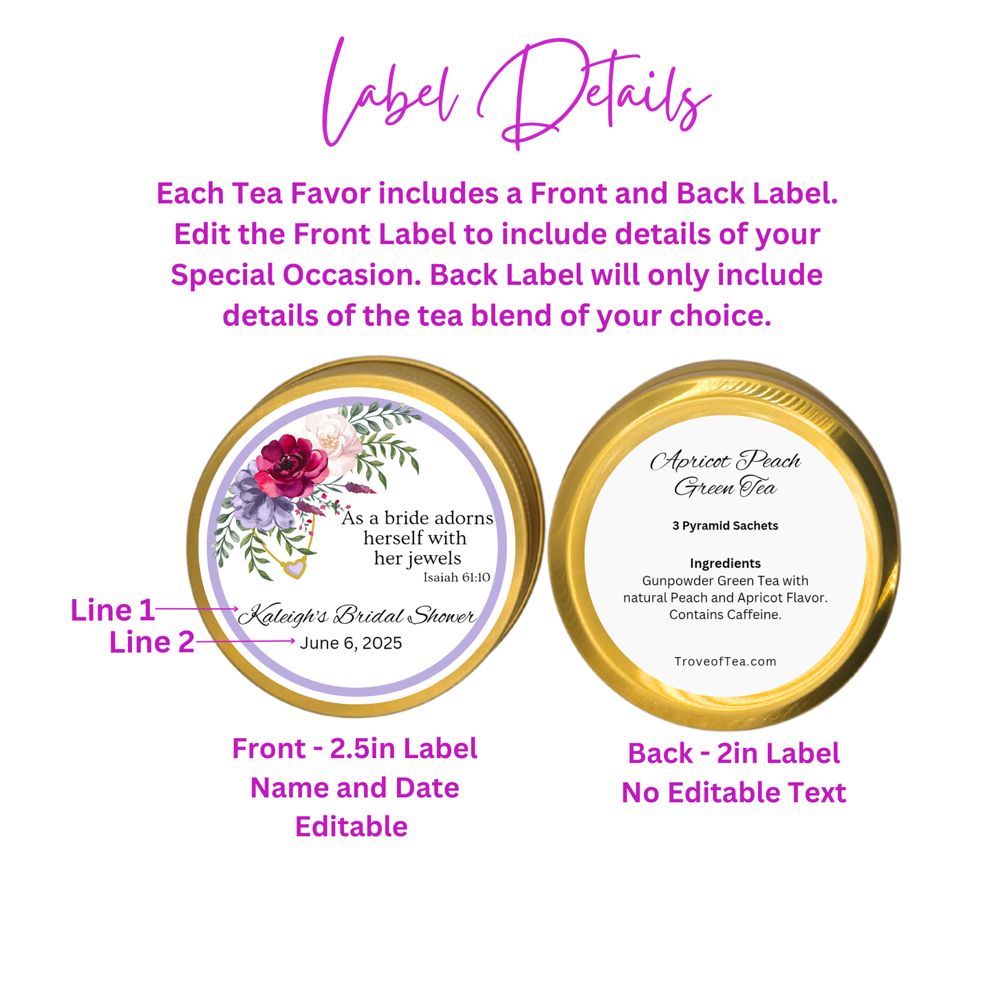 Floral Bridal Tea Party Favors with Meditation Tea (Set of 10)
