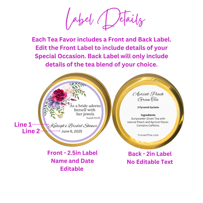 Floral Bridal Tea Party Favors with Meditation Tea (Set of 10)