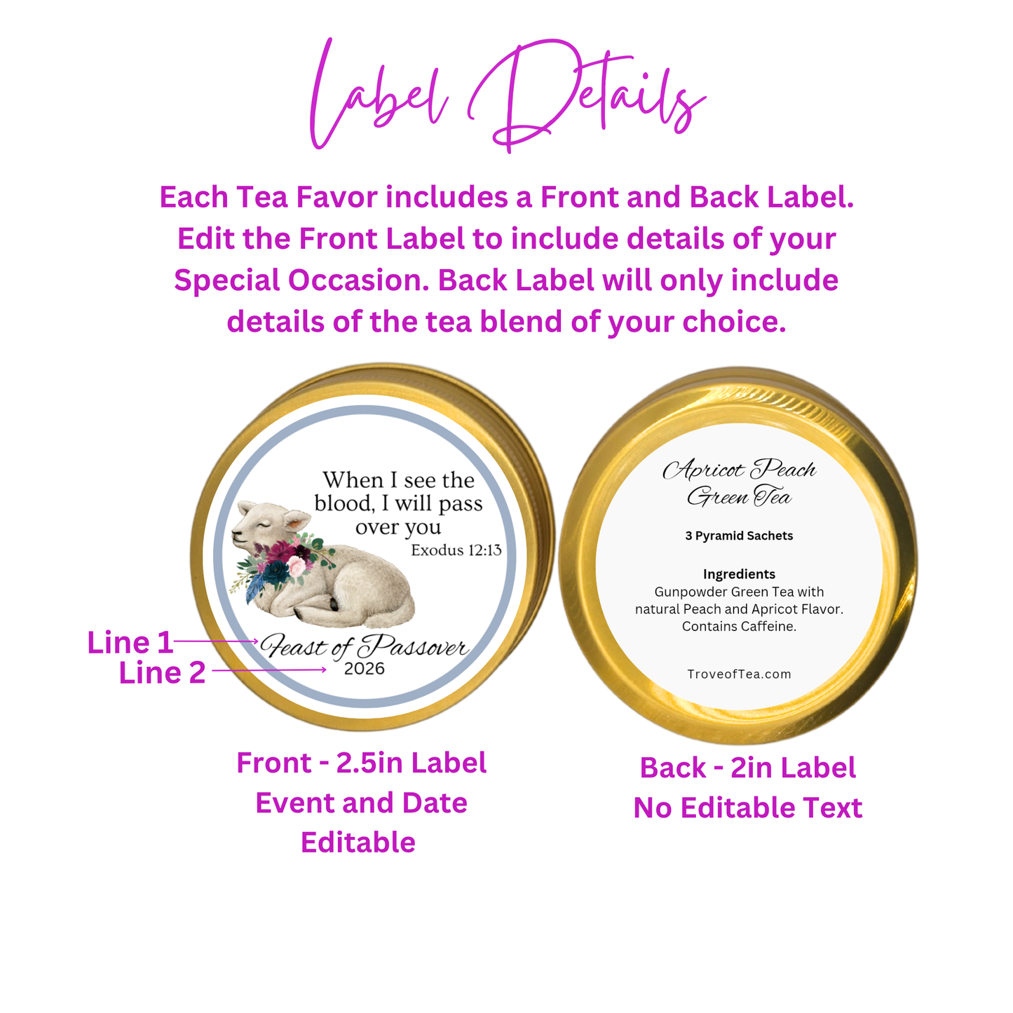Passover Party Favors: Biblical Scripture Tea in Custom Tins (Set of 10)