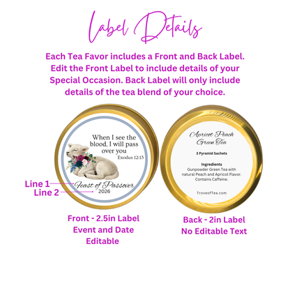 Passover Party Favors: Biblical Scripture Tea in Custom Tins (Set of 10)