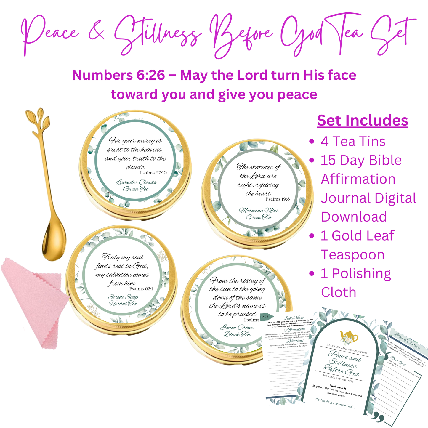 Peace and Stillness Before God Bible Verse Tea Bag Tin Gift Set