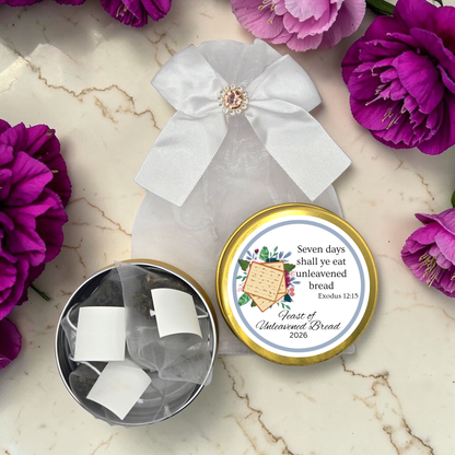 Feast of Unleavened Bread: Bible Verse Tea in Custom Mini Tins (Set of 10)