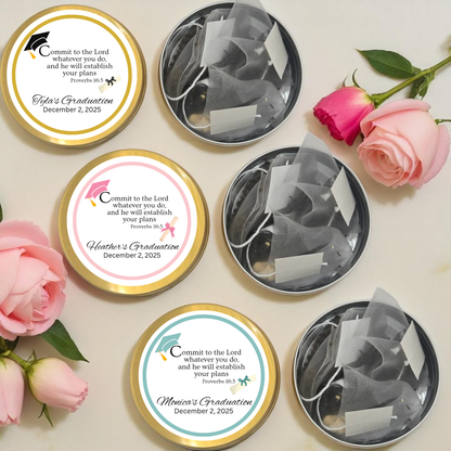 Cap and Scroll Graduation Bible Verse Tin Tea Party Favor (Set of 10)