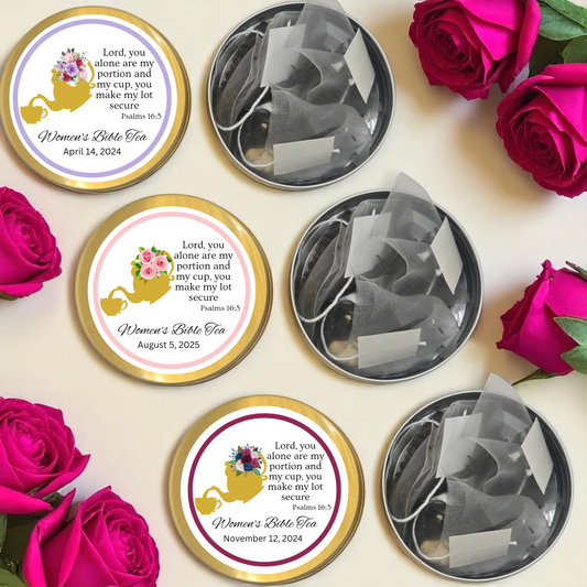 Teapot and Teacup Women's Bible Study Tea Tin Favor (Set of 10)