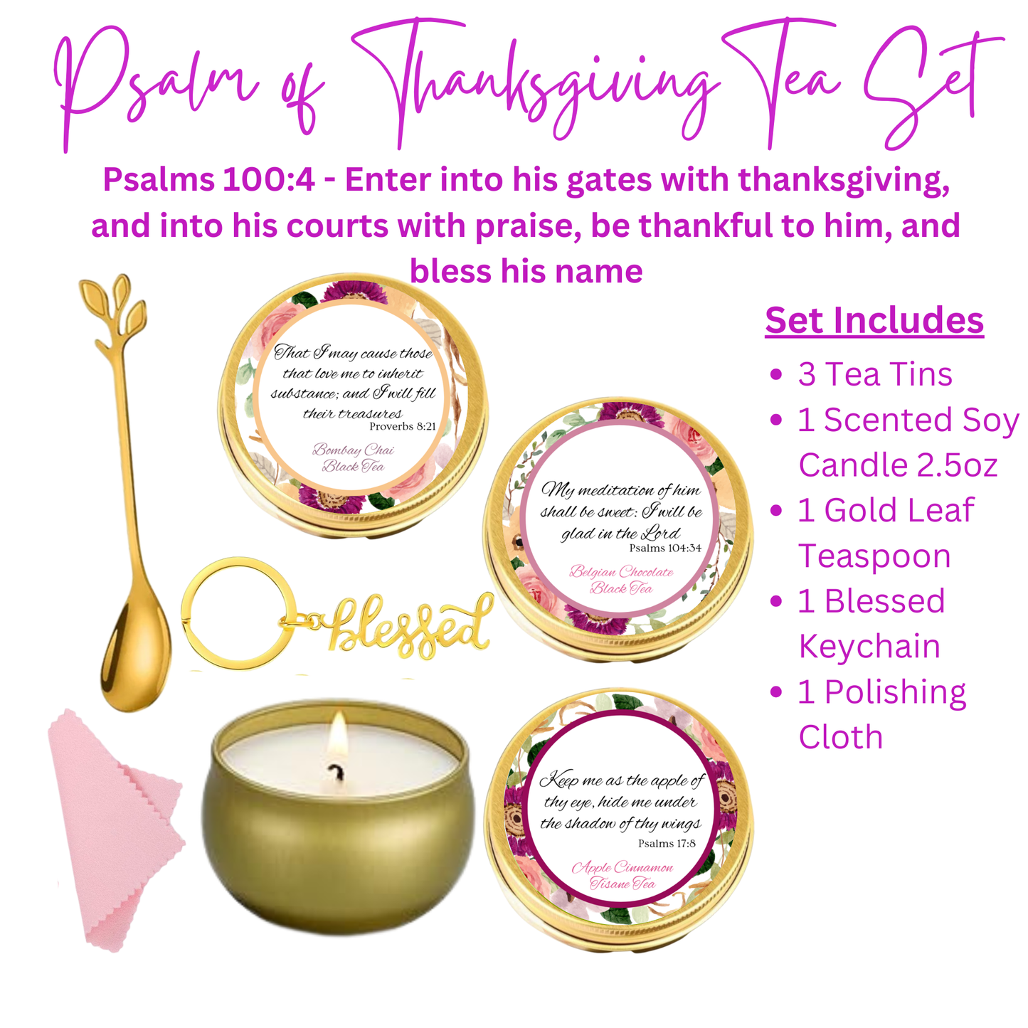 Psalm of Thanksgiving Bible Verse Tea Tin Gift Set