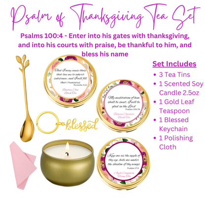 Psalm of Thanksgiving Bible Verse Tea Tin Gift Set