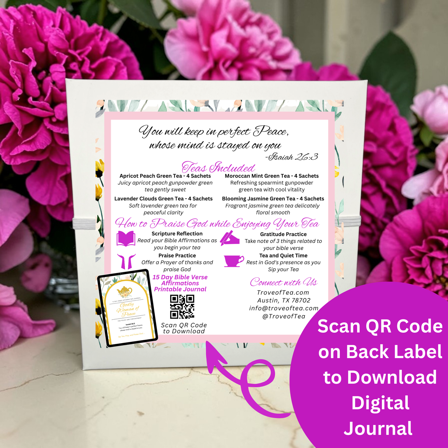 Godly Woman of Peace Green Tea Sampler Gift with Bible Verse Tins of Tea