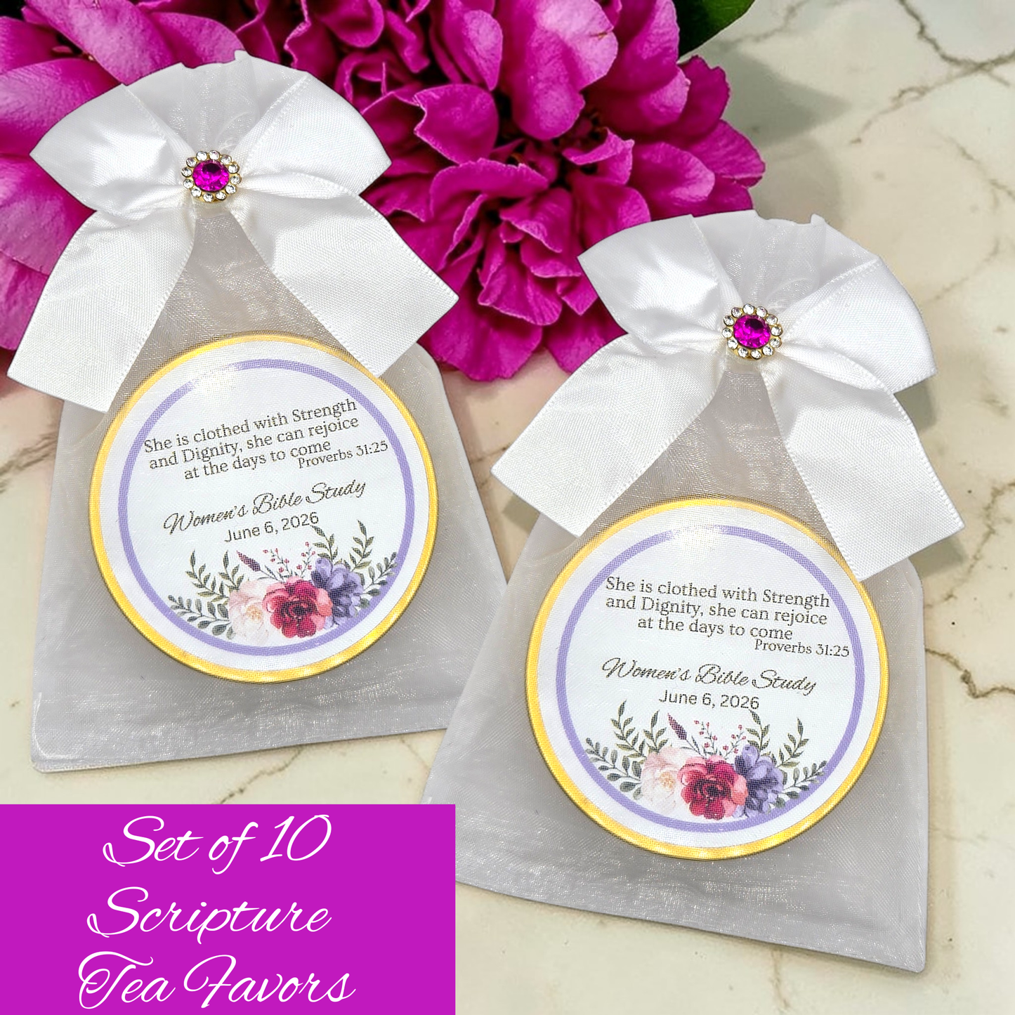 Bottom Floral Tea Party Favors for Ladies with Meditation Tea (Set of 10)