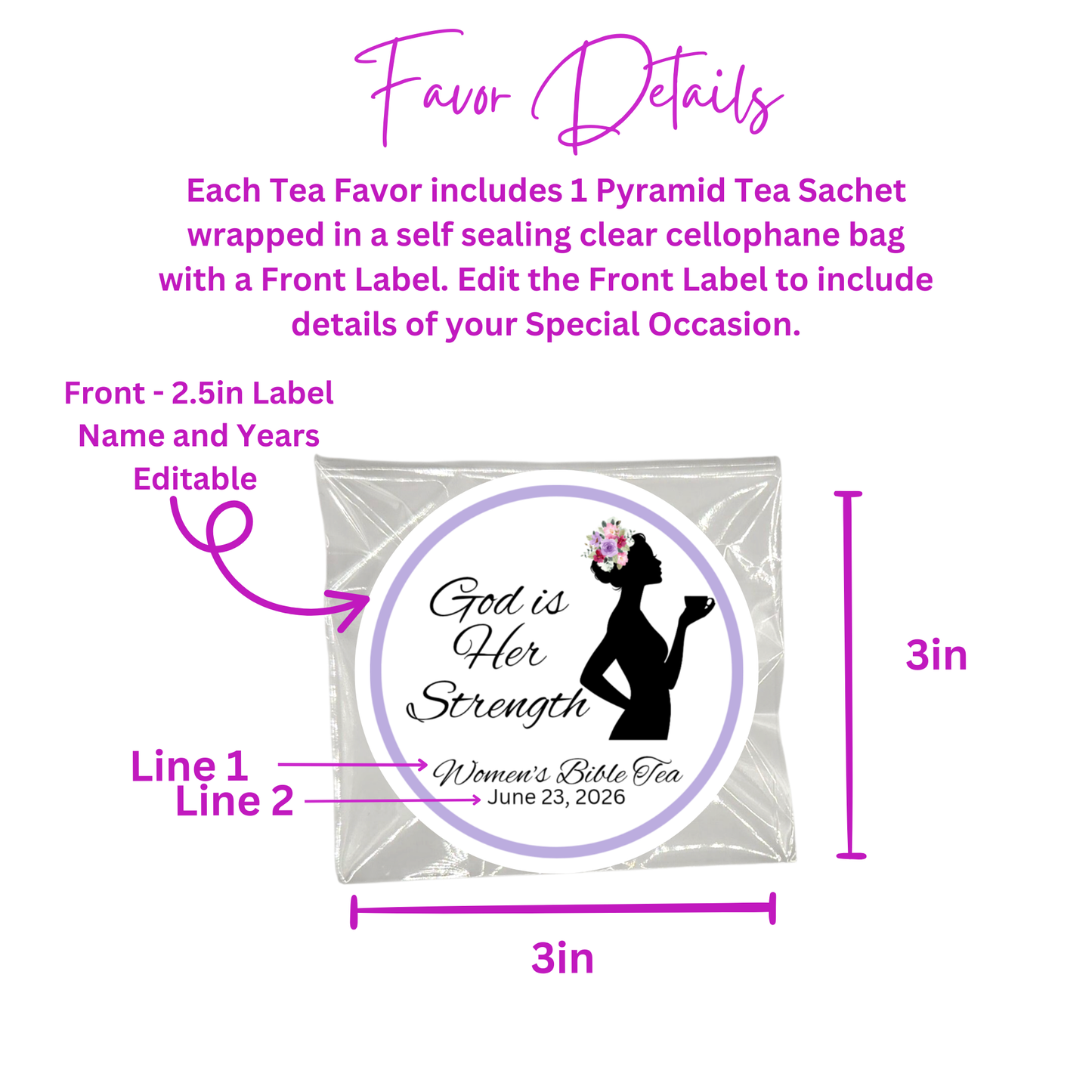 Godly Woman Silhouette Spiritual Tea Bag Favors (Set of 20)