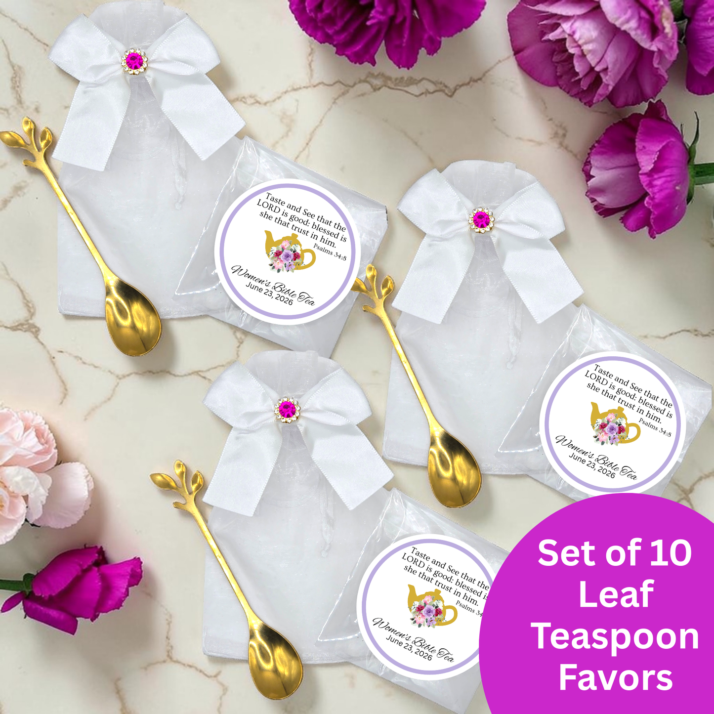 Leaf Teaspoon Favors with Biblical Tea (Set of 10)