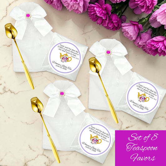 Rose Flower Teaspoon Favors with Bible Verse Tea Bags (Set of 8)