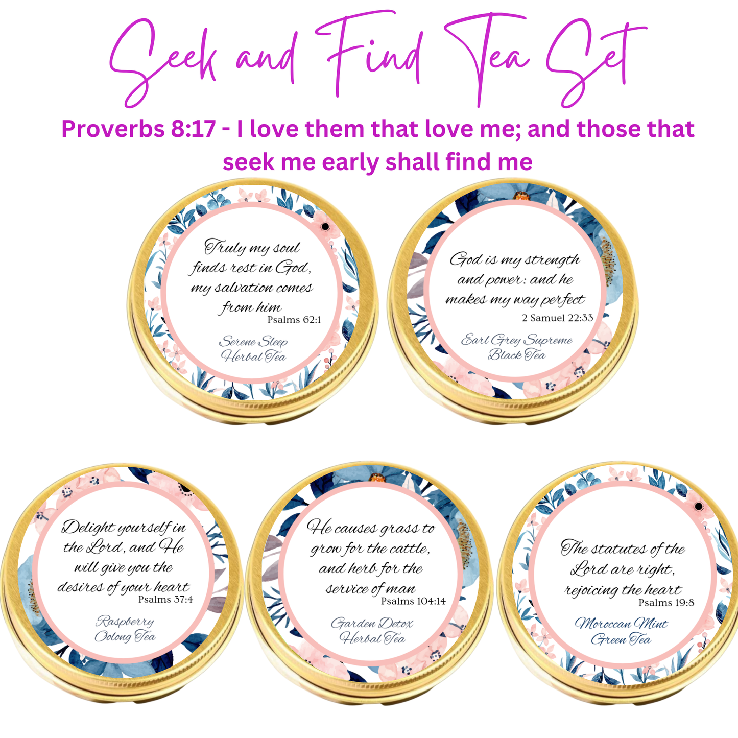 Seek and Find Winter Tea Sampler with Bible Verse Tea Tins