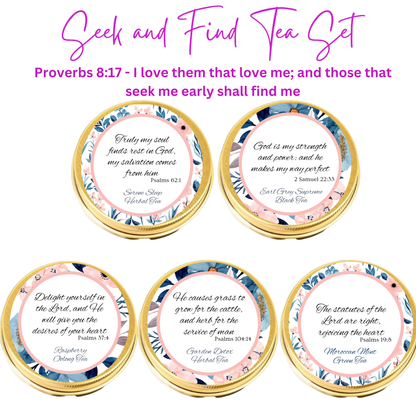 Seek and Find Winter Tea Sampler with Bible Verse Tea Tins