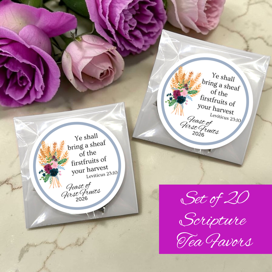Feast of First Fruits: Bible Tea Party Favors in Scripture Tea Bags (Set of 20)